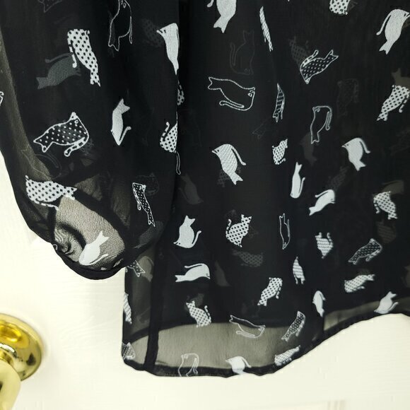 Marks & Spencer Sheer Cat-Print Peter Pan Collar Blouse Black US 8 Halloween - Picture 8 of 16
